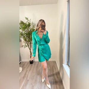ZARA green silk dress size medium